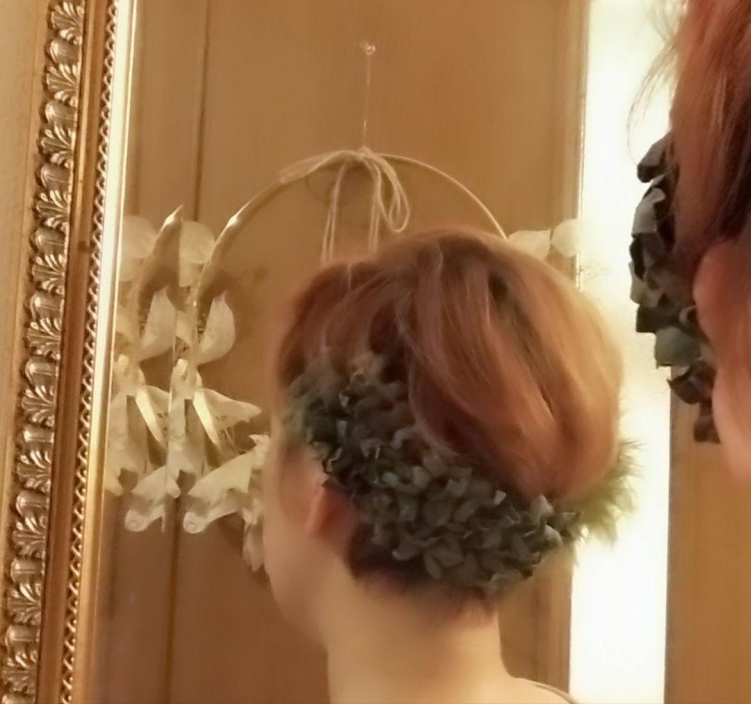 【新品/未使用】ヘッドドレス　ヘッドピース　カチューシャ　紫陽花　羽根飾り