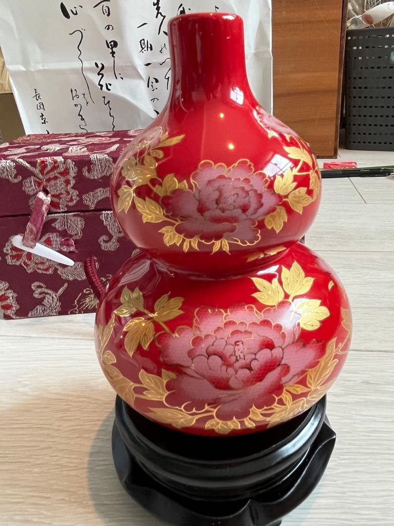 赤いひょうたん型漆器 水指　国賓礼品　中国美術