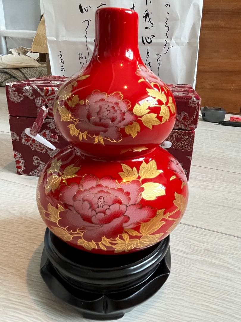 赤いひょうたん型漆器 水指　国賓礼品　中国美術