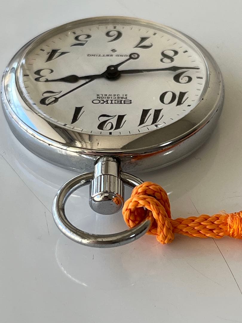 セイコー　鉄道懐中時計　機械式手巻き　3針61系　精度良好　朱色 下げ組紐 付き