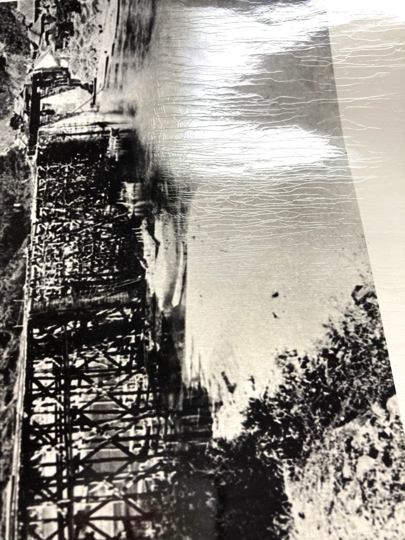 球磨川第一橋梁　鉄道橋の建設 モノクロ写真 ①