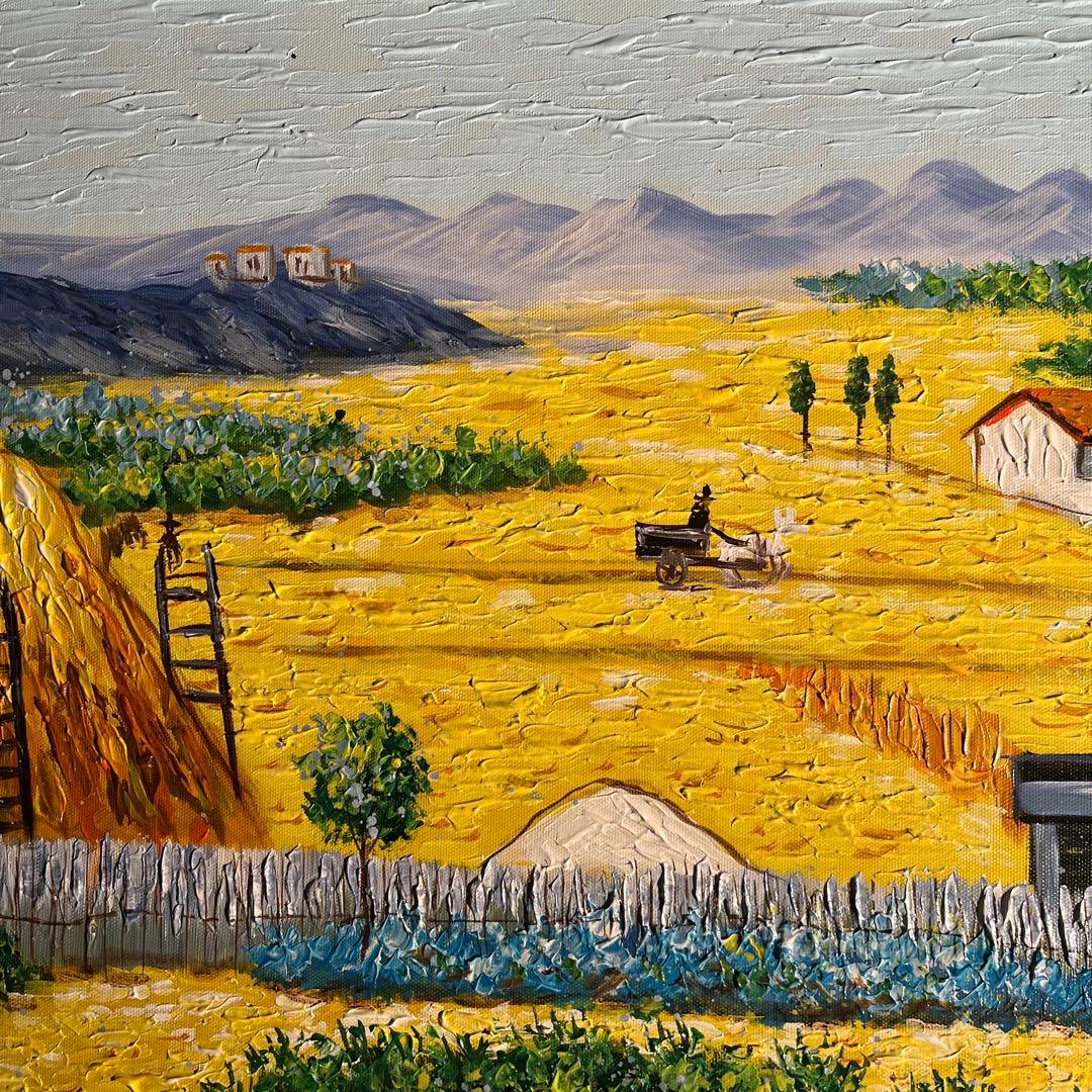 ★特大秀作★手書き油絵 ゴッホ ラ・クローの収穫 肉筆絵画 額付き 油彩画