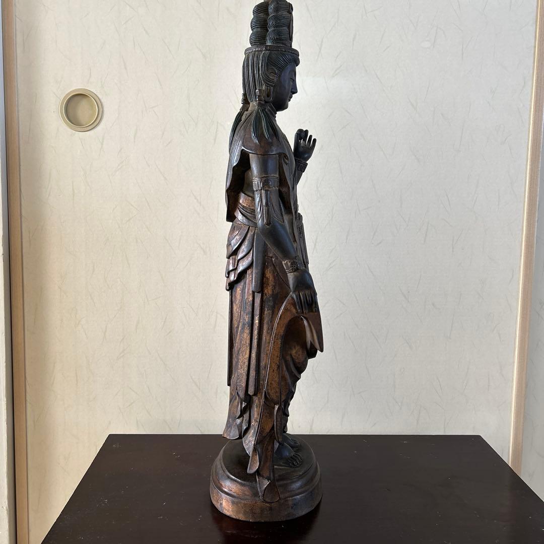 【骨董品】　大型　聖観音菩薩像　62センチ　木彫り　仏像