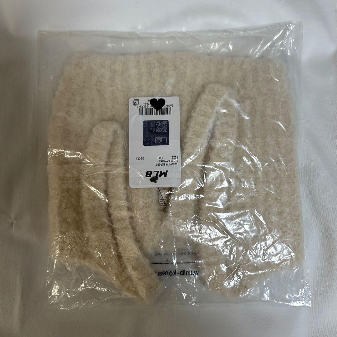 韓国限定 MLB カリナ 着用 猫耳 ミャオン ビーニー 紐付 ホワイト 白