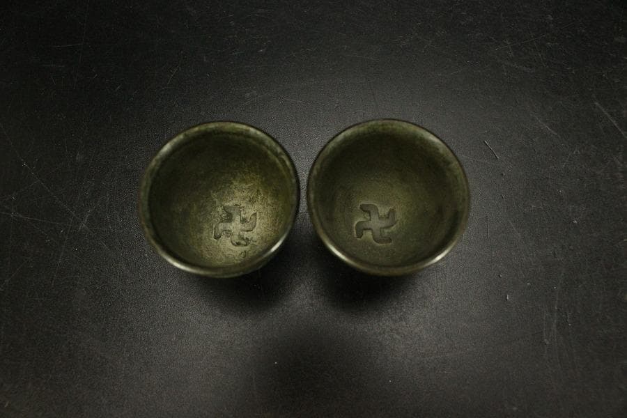 仏教美術 古銅 火炎紋 碗一対(ZE454)