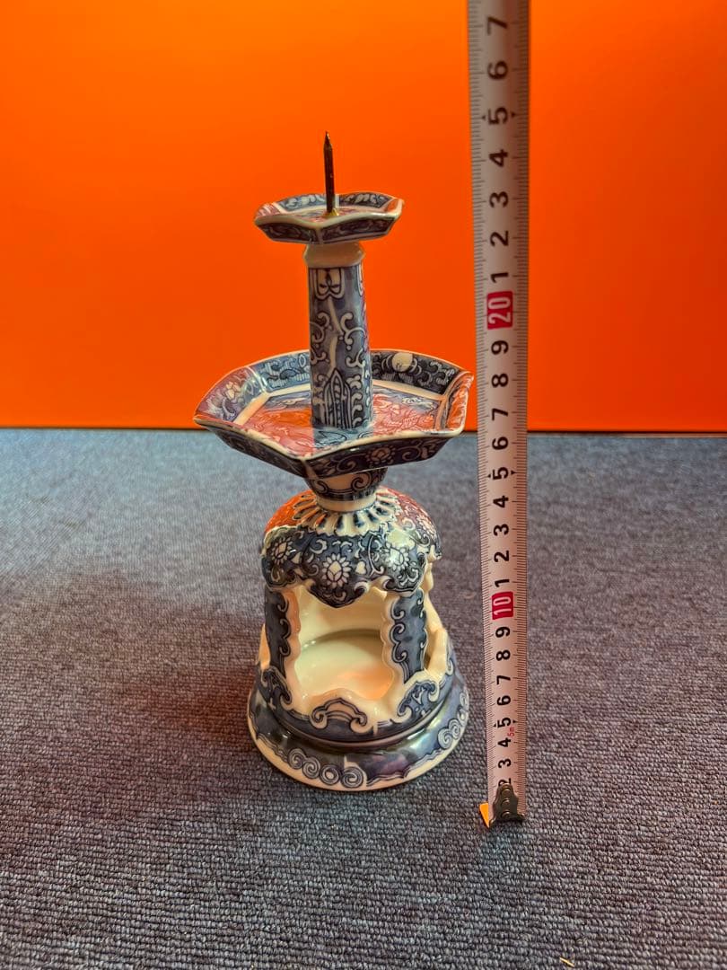 811 中国　大明萬暦年製　瑞雲翔鶴図 燭台 蝋燭台 舞鶴花文燭台