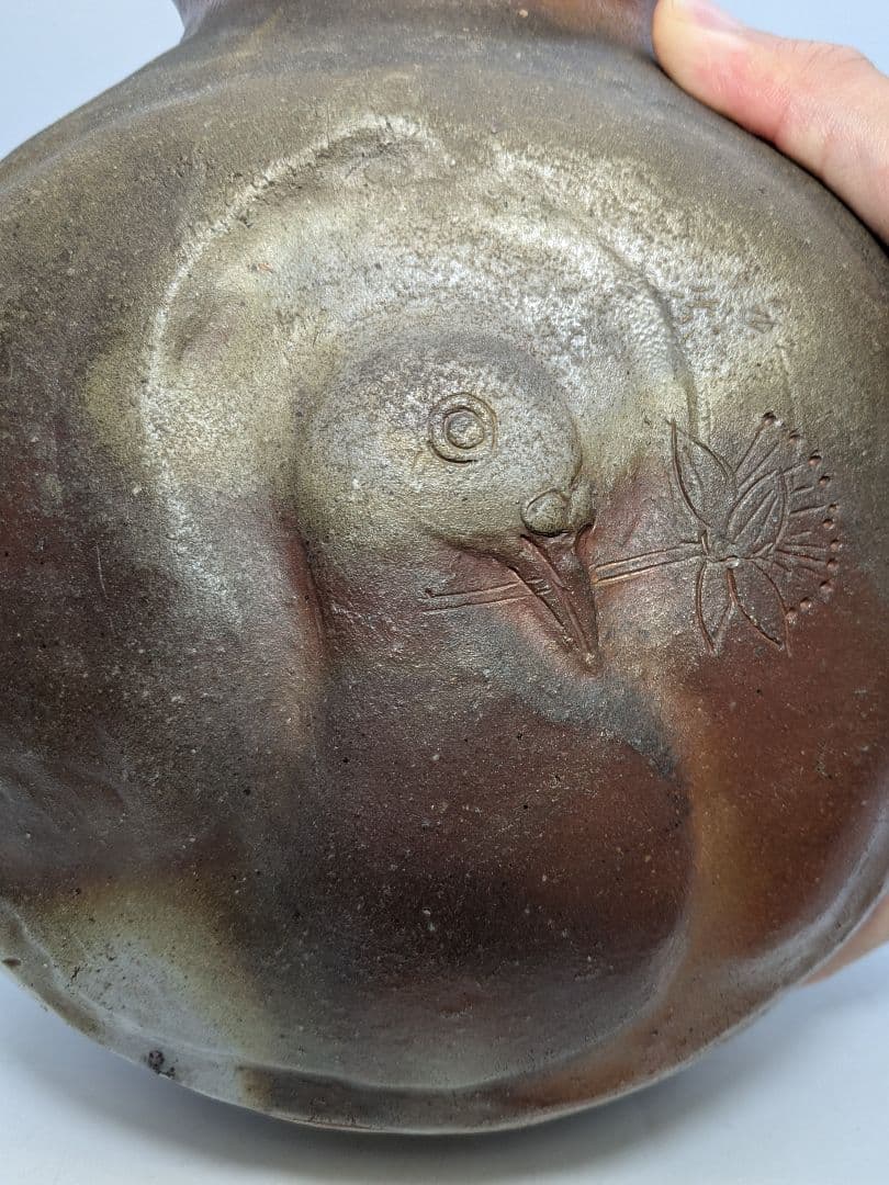 岡本錦朋 備前陶彫「平和の花園」 共箱栞 備前焼 壷花入 壺花瓶 花器 裸婦