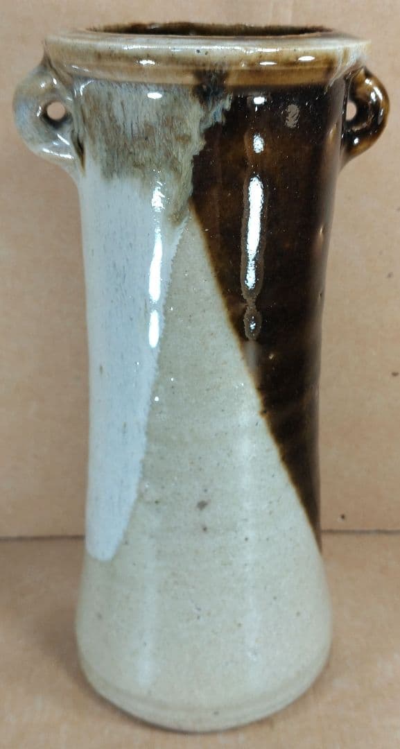 浜田庄司(濱田庄司) 花生(益子焼掛分花瓶) 共箱 益子焼 人間国宝