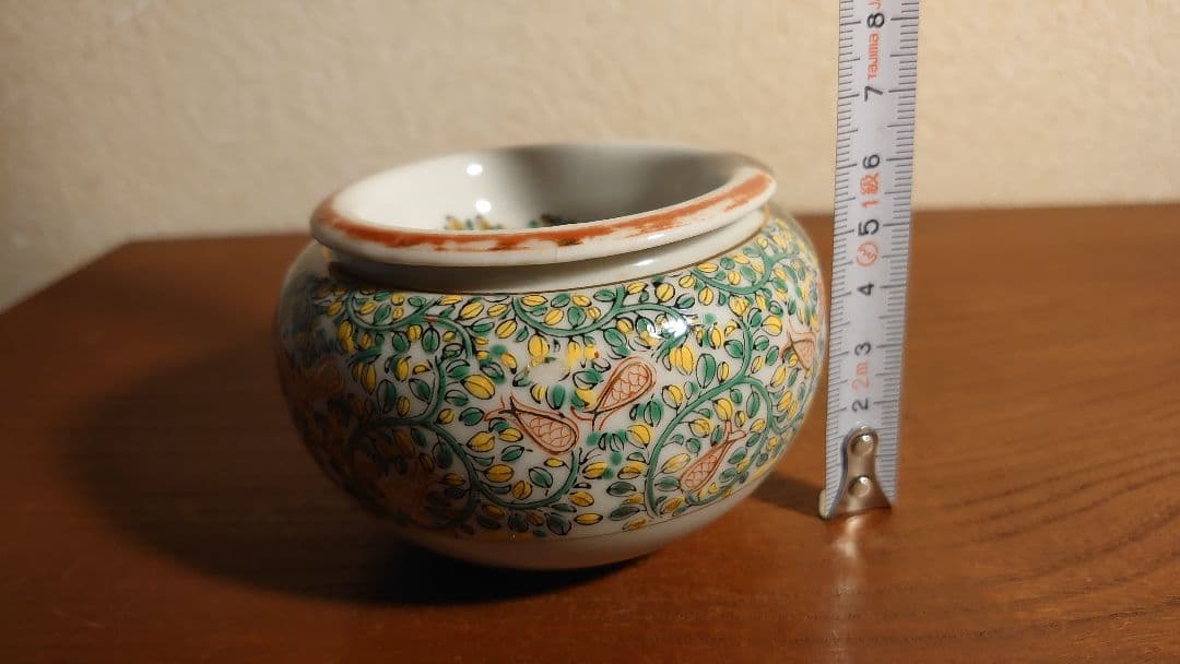 九谷焼　香炉　こぼし　花詰　鏑木　九谷鏑木　蔓草文　魚文　明治九谷　１客