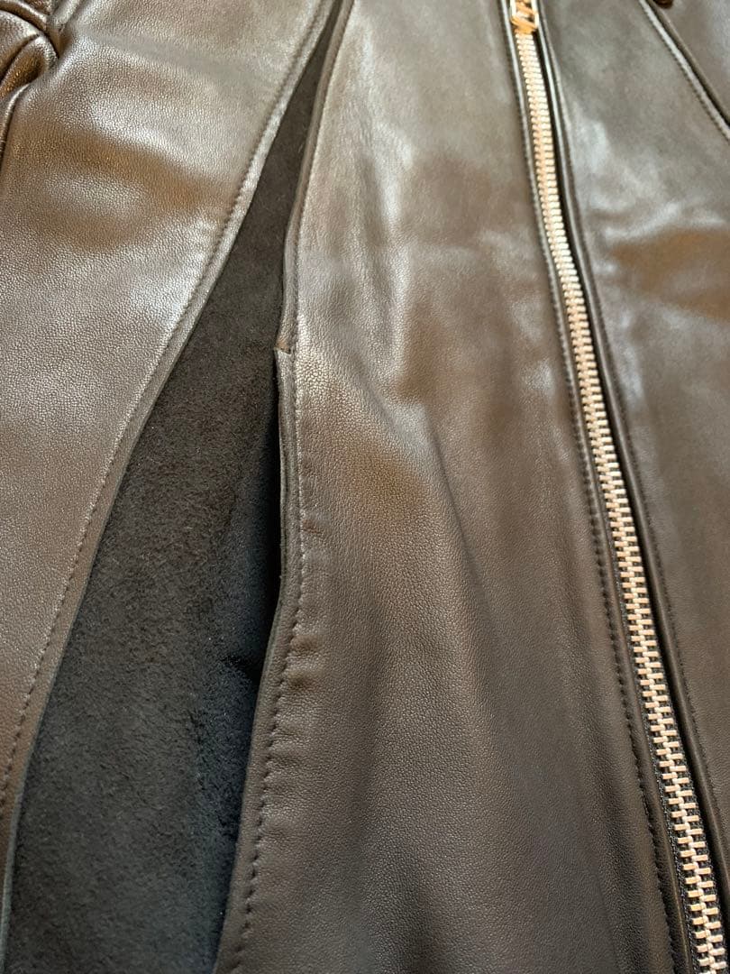 【NVRFRGT】Leather Paneled Zip Up Jacket新品