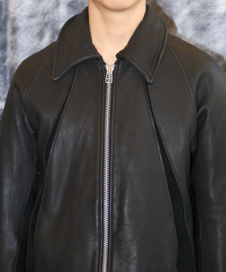 【NVRFRGT】Leather Paneled Zip Up Jacket新品