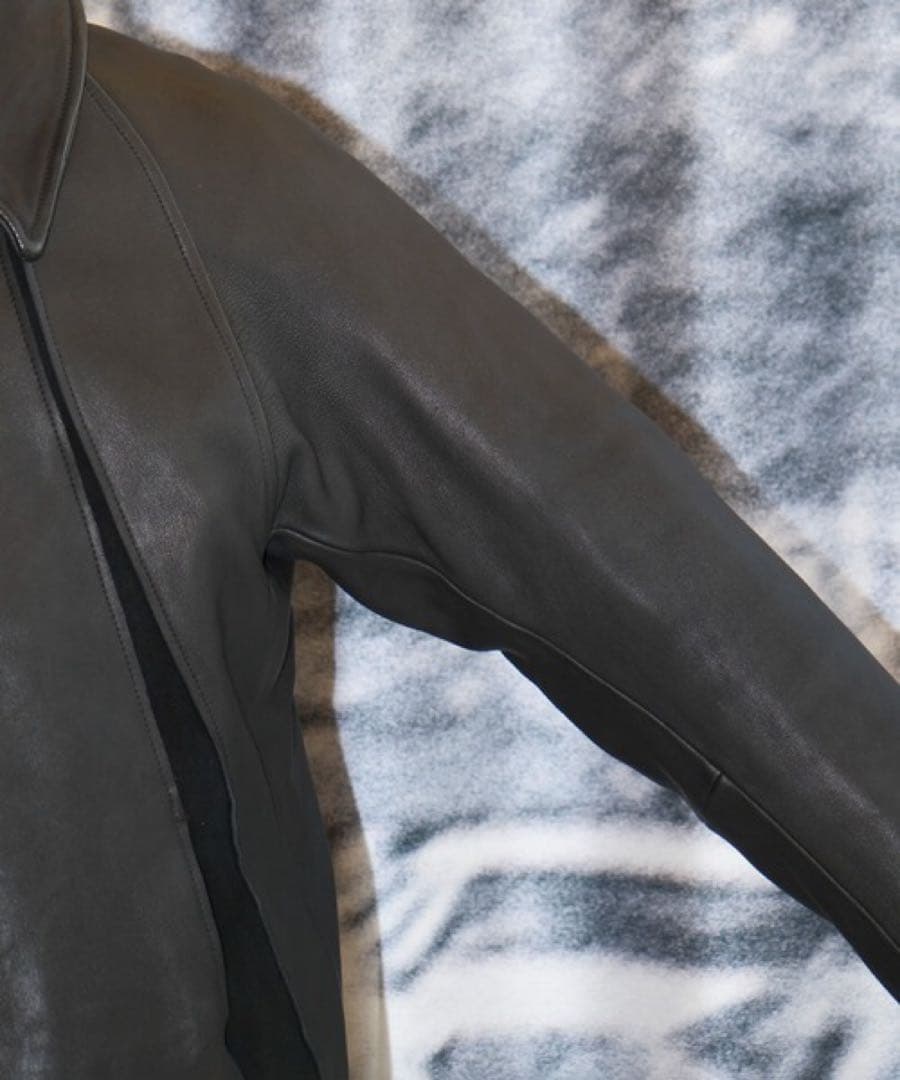 【NVRFRGT】Leather Paneled Zip Up Jacket新品