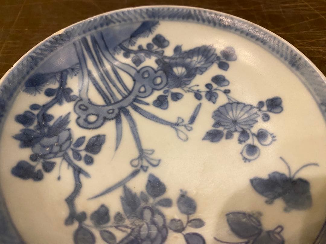 景徳鎮窯染付絵皿　鑑賞台付 ・沈船品　ヴィンテージ　レア ・台湾茶器