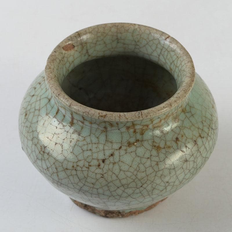 中国　南宋　官窯　金糸鉄線　飾壺　小壺　Z　8608