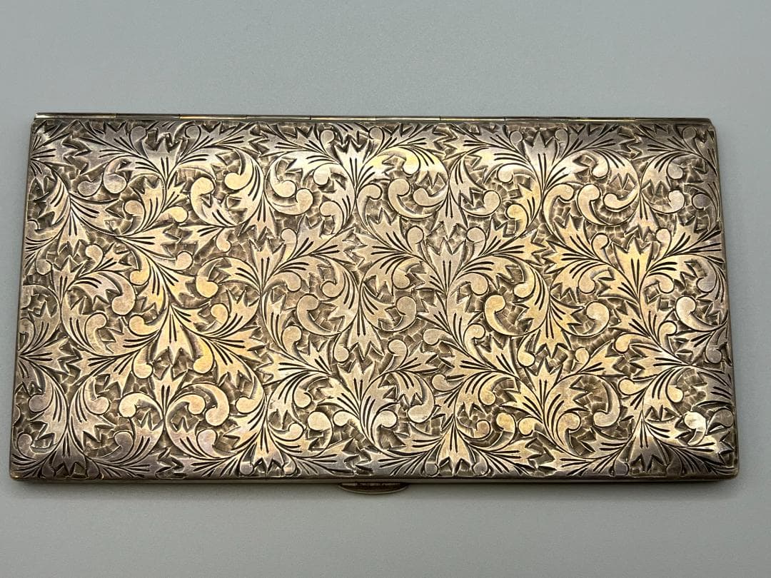 SILVER　刻印　草文　両面手彫　シガレットケース　煙草入れ　銀製品　162g