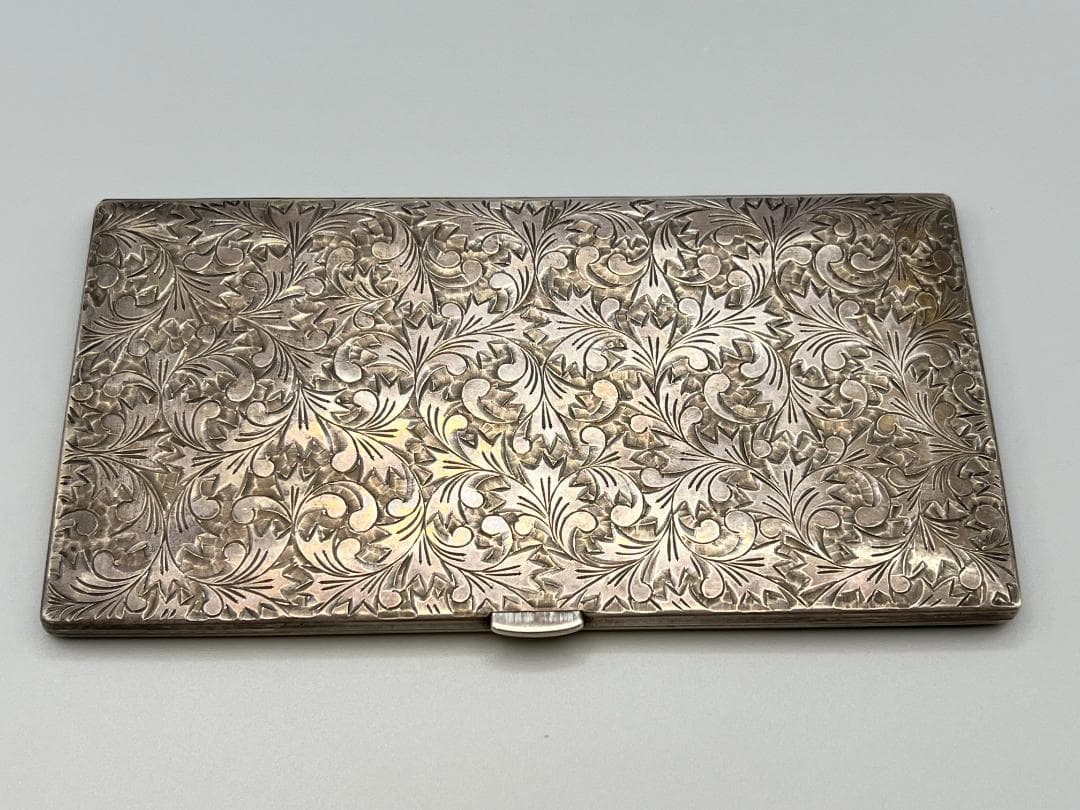 SILVER　刻印　草文　両面手彫　シガレットケース　煙草入れ　銀製品　162g