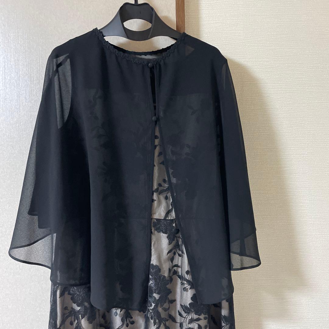 ブラック フラワー刺繍 マキシドレス ショール付き