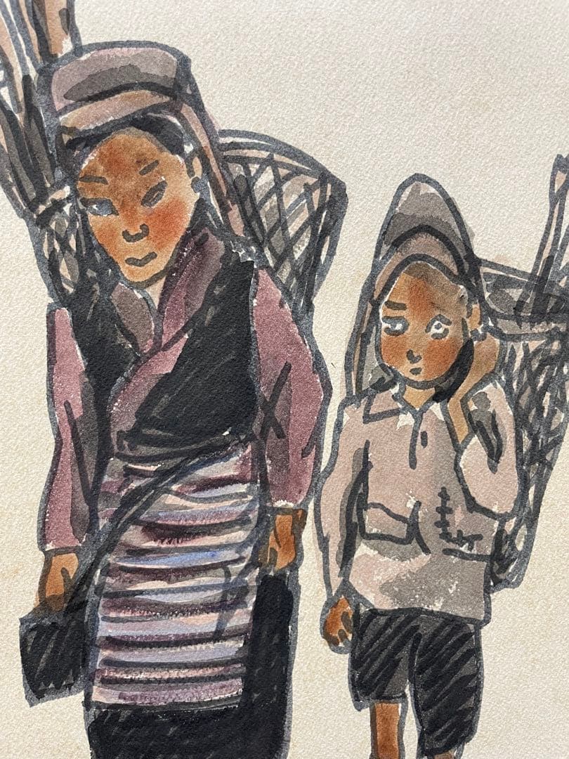 熊谷榧『たき木取りの姉弟』紙＋水彩画 原画 作品寸法約F5 1点もの 真作保証