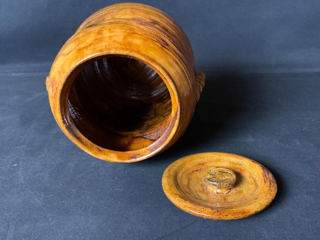 大樋長楽造 飴釉 耳付 瓢形 水指 茶道具 共箱 大樋焼 704