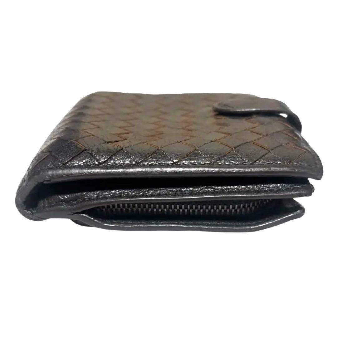 ボッテガヴェネタ　折り財布　ダークグレー　イントレチャート　ラウンドファスナー