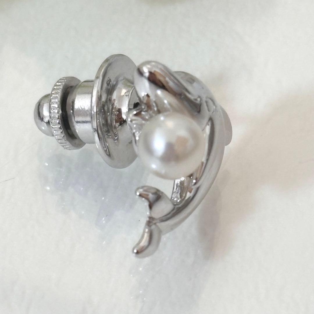 024【ミキモト】シルバー　パール　ピンブローチ　イルカ