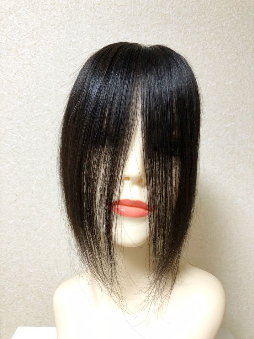 人毛100% ヘアピース　自然な黒28 シルクスキン　総手植え引き抜き　前髪なし
