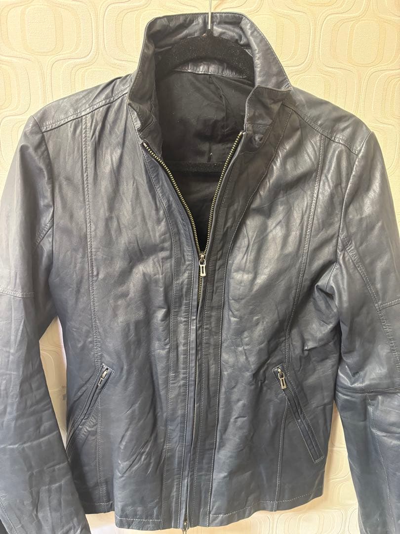 SHELLAC シングルライダース カウスキン　ネイビーレザー 48