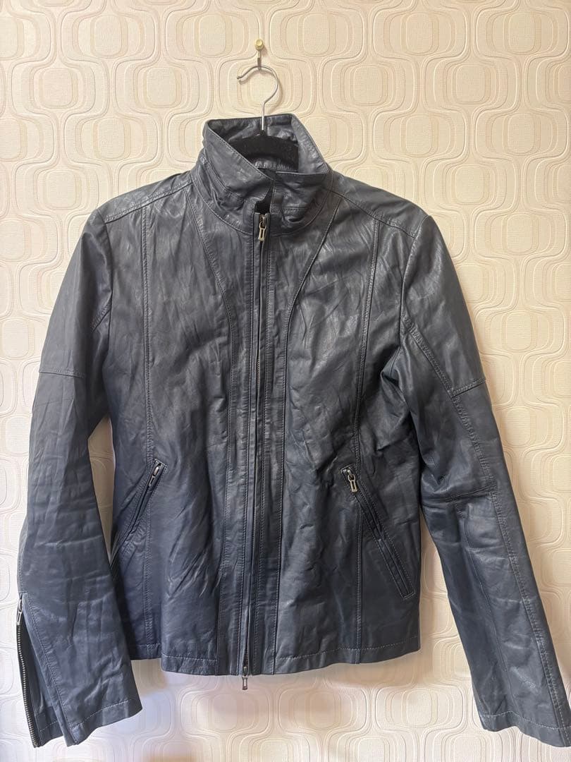 SHELLAC シングルライダース カウスキン　ネイビーレザー 48