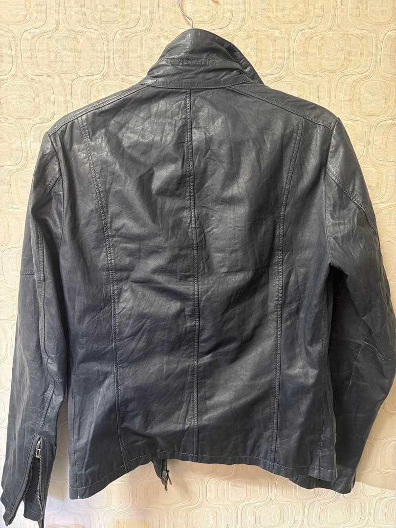 SHELLAC シングルライダース カウスキン　ネイビーレザー 48