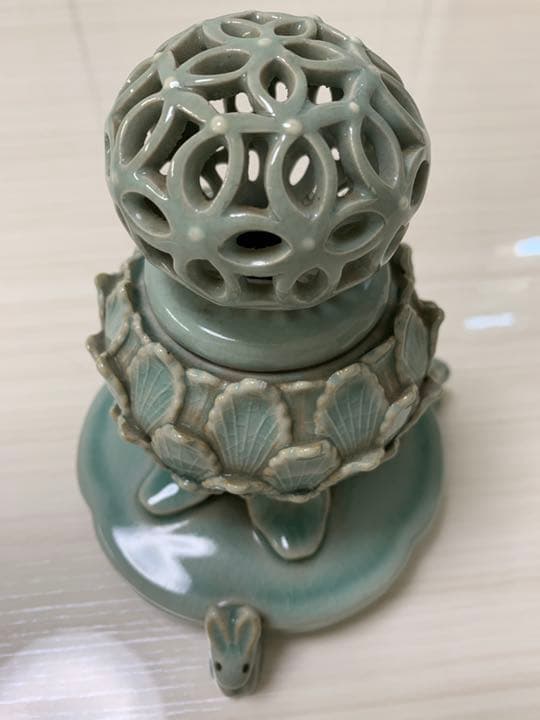 高麗青磁　海青　香炉　香合　木箱あり　透かし　蓮　うさぎ　茶道具　骨董品