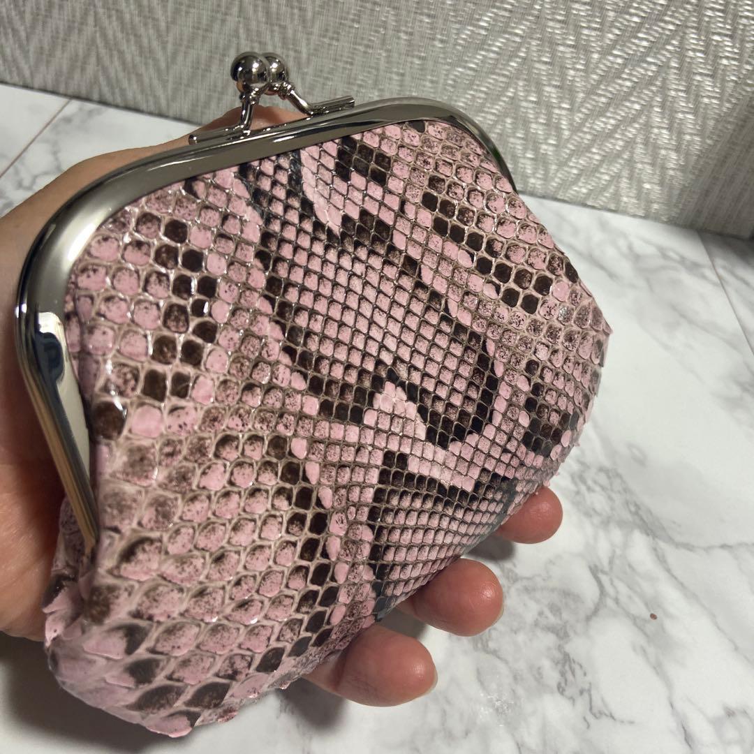 ハンドメイドパイソンの本革親子がま口財布(両面各2段カードポケット付