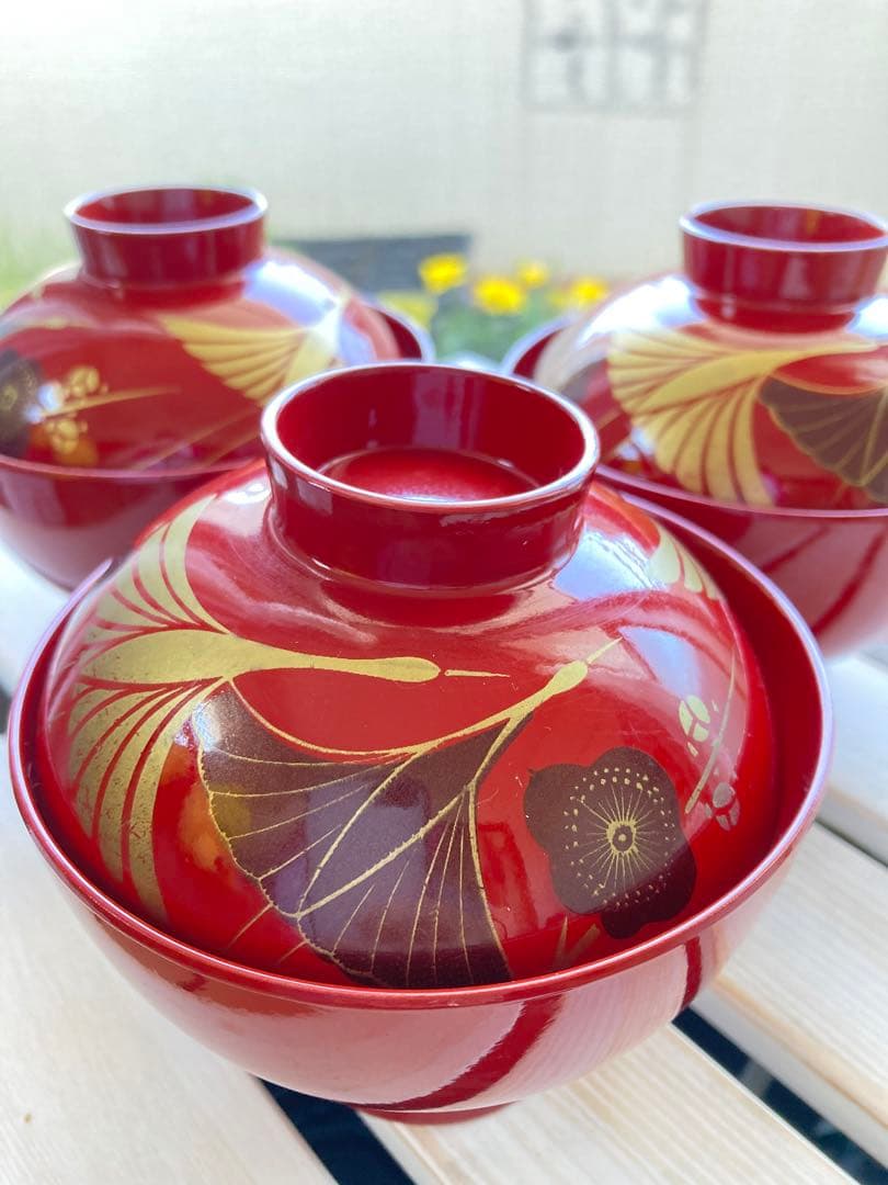 蓋付きお椀　お吸い物碗　漆器　20客セット　お正月　お祝い　赤色