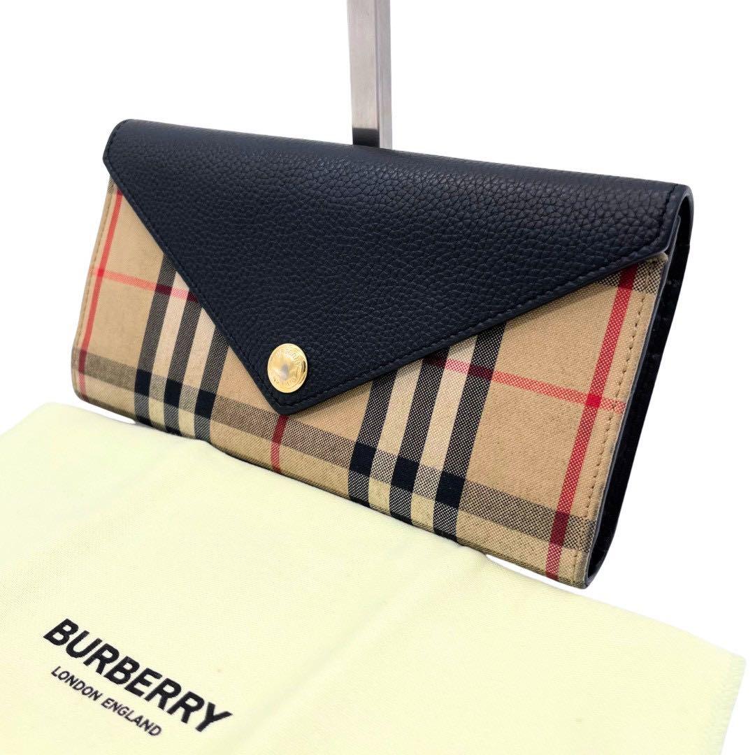 BURBERRY バーバリー チェック×黒 長財布 布袋付
