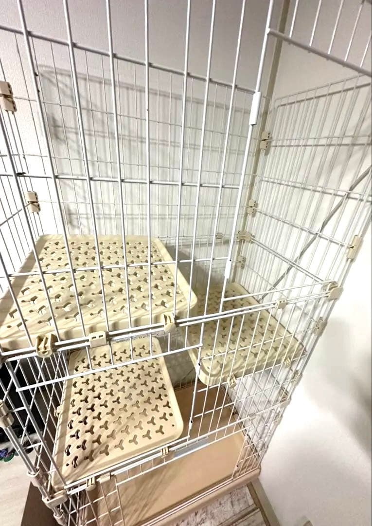 RAKU 猫ケージ キャットケージ 3段階組み替え ホワイト