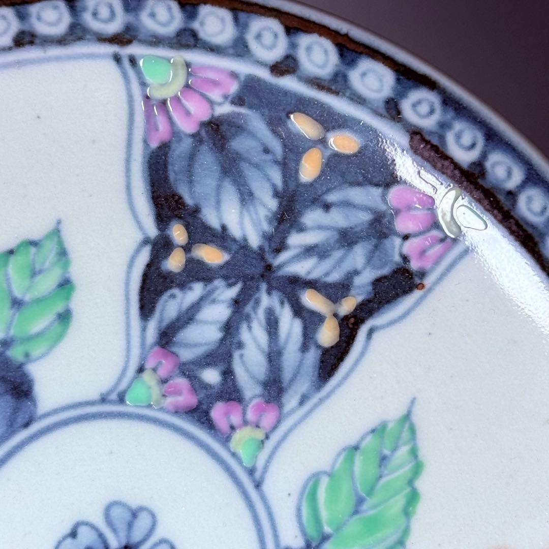 五代　佐藤走波　七十五才　染錦鉄仙花紋カップ＆ソーサー　コレクター放出品