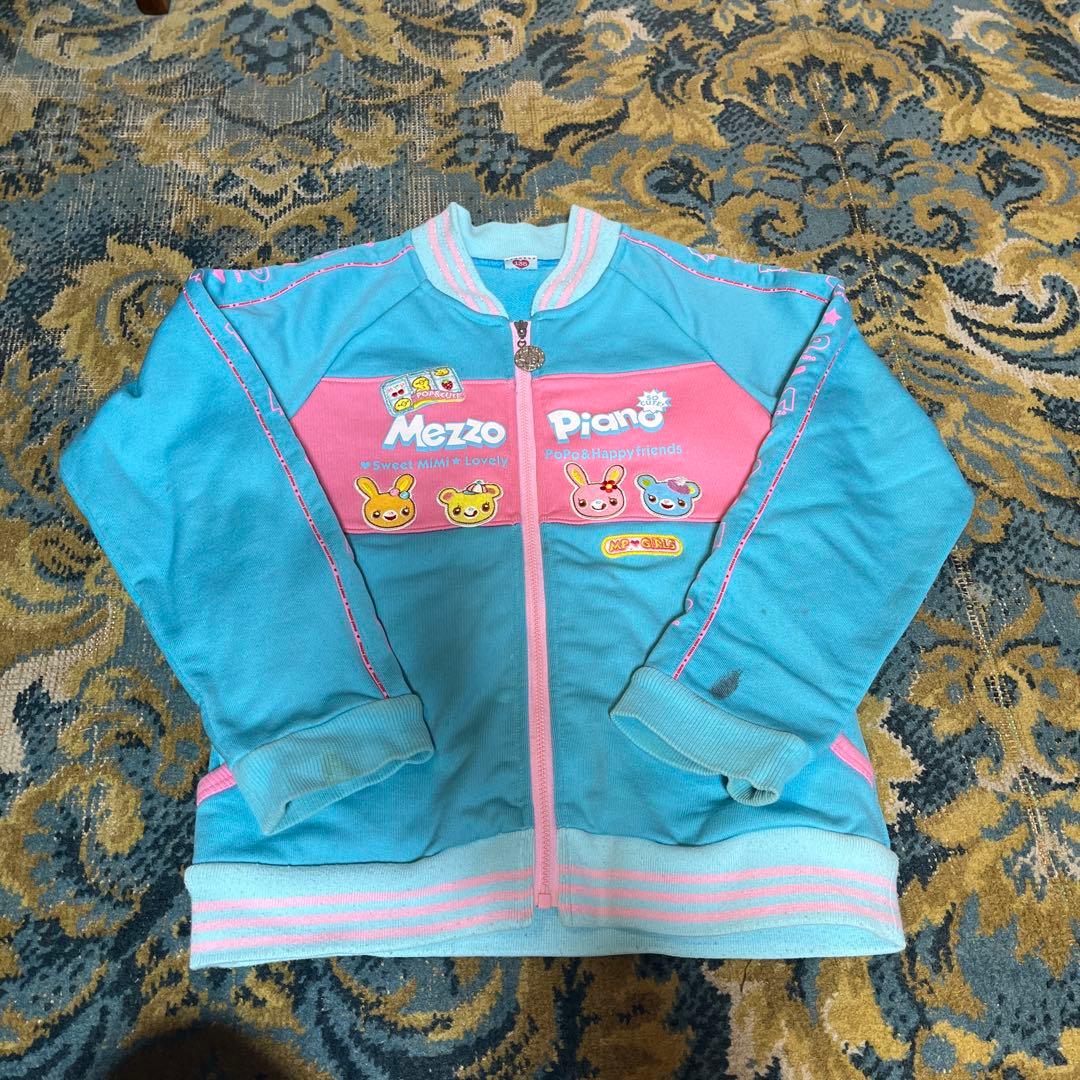 Mezzo Piano ミミポポフレンズ刺繍 水色ジップアップトレーナー 135