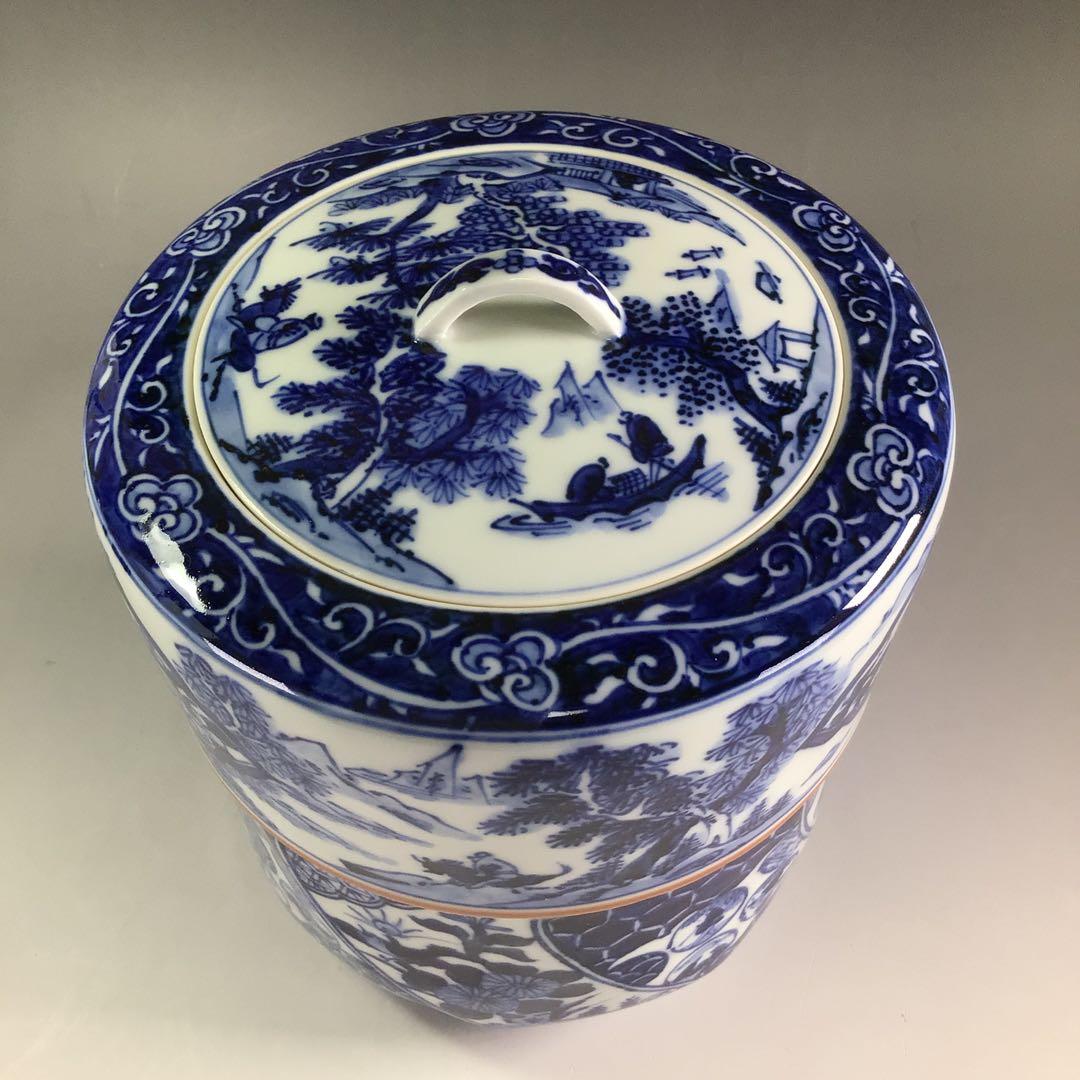 Ｐ８５７　水指　『勝美永泉造』『染付祥瑞文』『腰捻水指』　共箱　茶道具