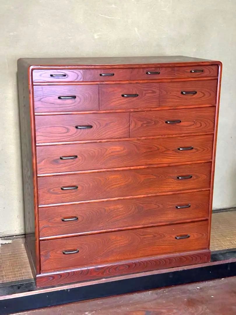欅　箪笥　チェスト　天然木　天丸仕上げ 14引き出し　7段
