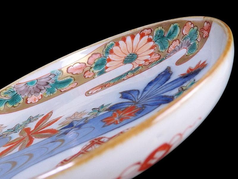 古伊万里　金襴手　竜田川に紅葉の図　５寸皿　C105AS-CZb