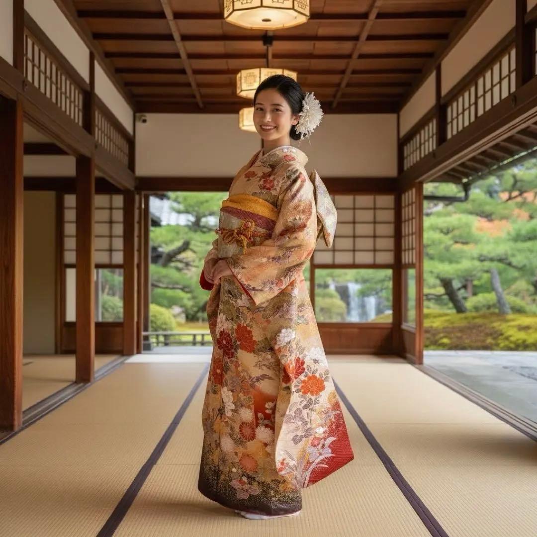 逸品 振袖8点フルセット 谷崎潤一郎の世界・落款あり　古典　金駒刺繍 成人式