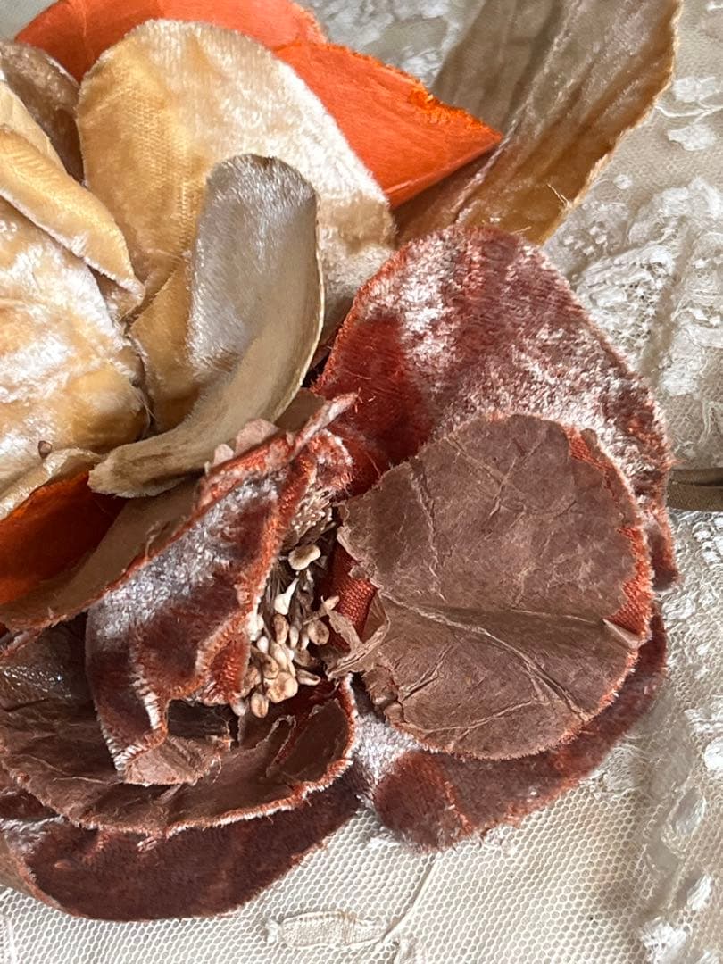 アンティークヴィンテージベルベット布花コサージュブローチ帽子ドレスパーツ装飾