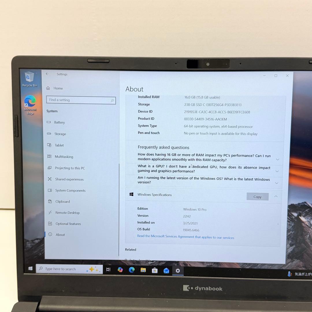 Dynabook P55/HT | 第11世代 i5| 16GB/256Gb