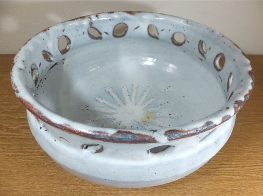 真作保証 藤原敬介 (恭助) 鼡志野透紋花器 二重箱 県指定無形文化財 岡山県