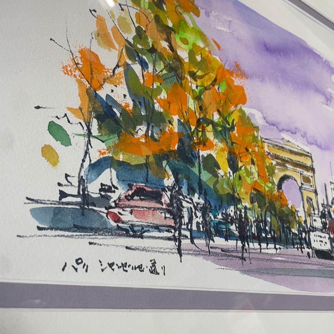 d*2様 【匿名発送】石岡剛 油絵　シャンゼリゼ大通り　風景画 額装 絵画 イン