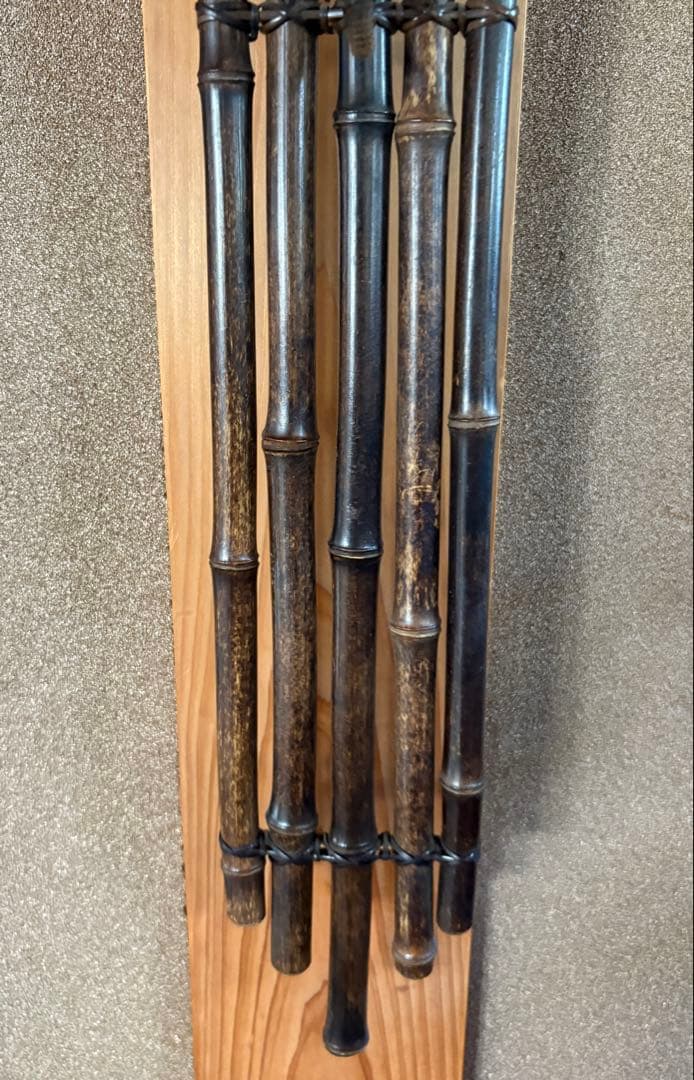 大正昭和期 紋竹製 垂撥 5本組 短冊掛け 花入掛け短冊宗本作「薫風自南来」付