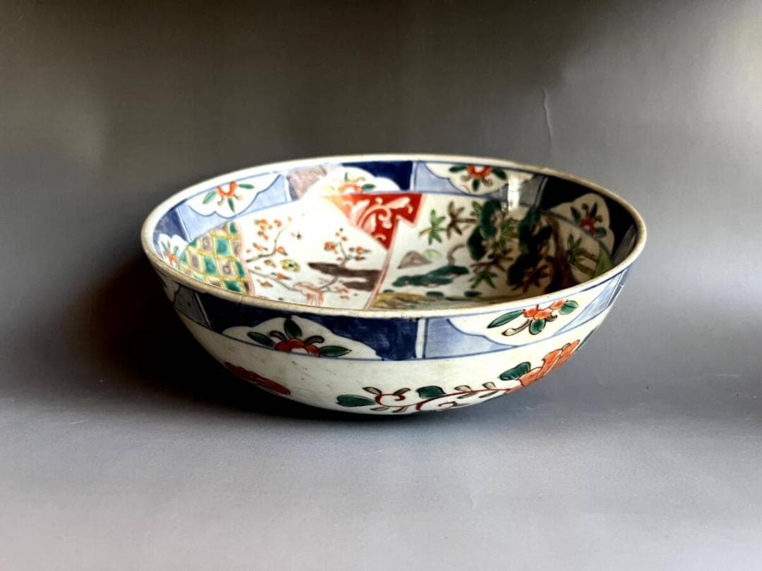 大鉢■赤絵 伊万里 錦絵 鶴亀 松竹梅 鳥 花唐草 古美術 時代物 骨董品■