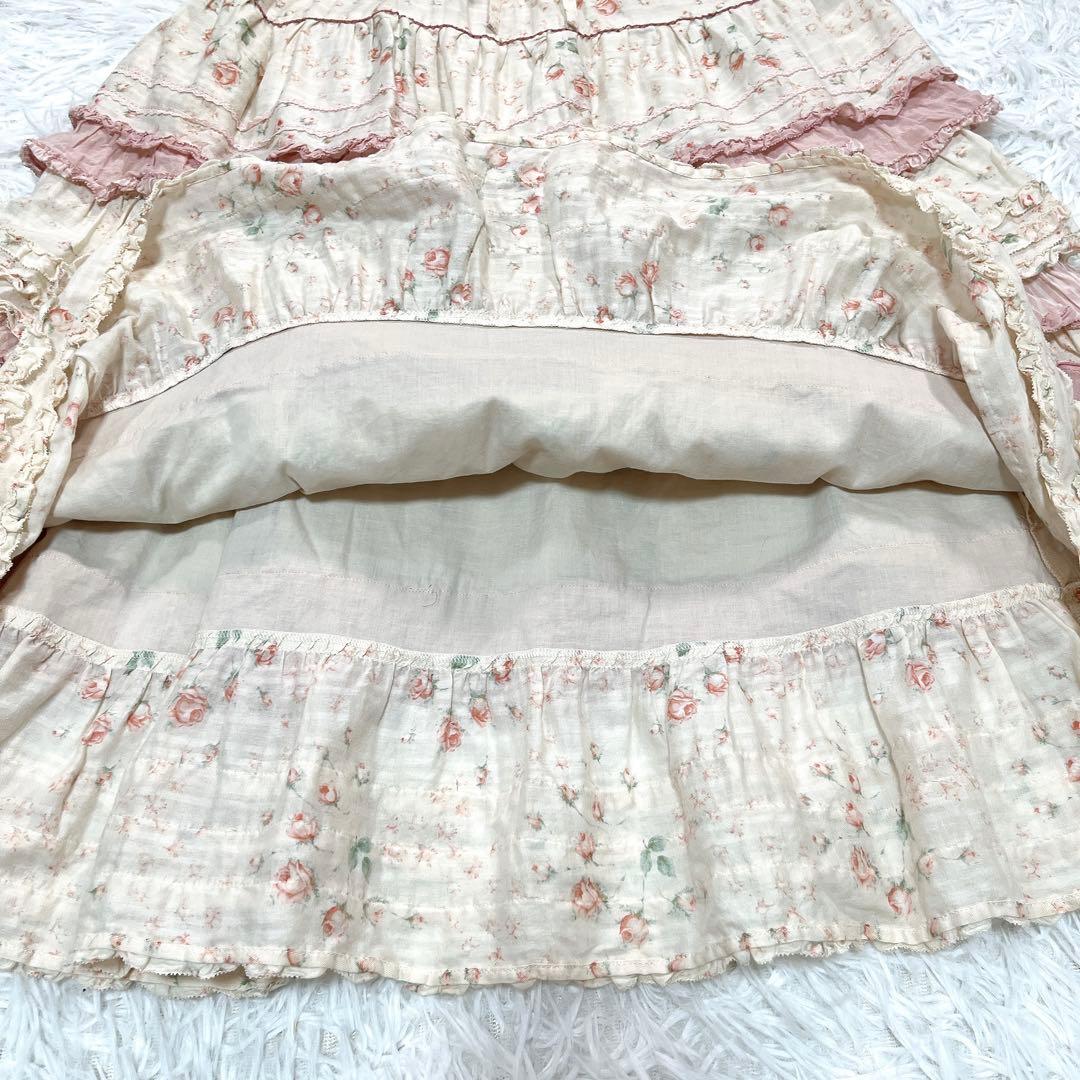 さよちゃん　ピンクハウス　フラワープリント ティアード ミディ スカート