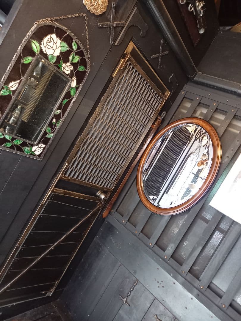 イタリア製　ヴィンテージ　大型　オーバル　ウッド　壁掛け鏡　ウォール　ミラー