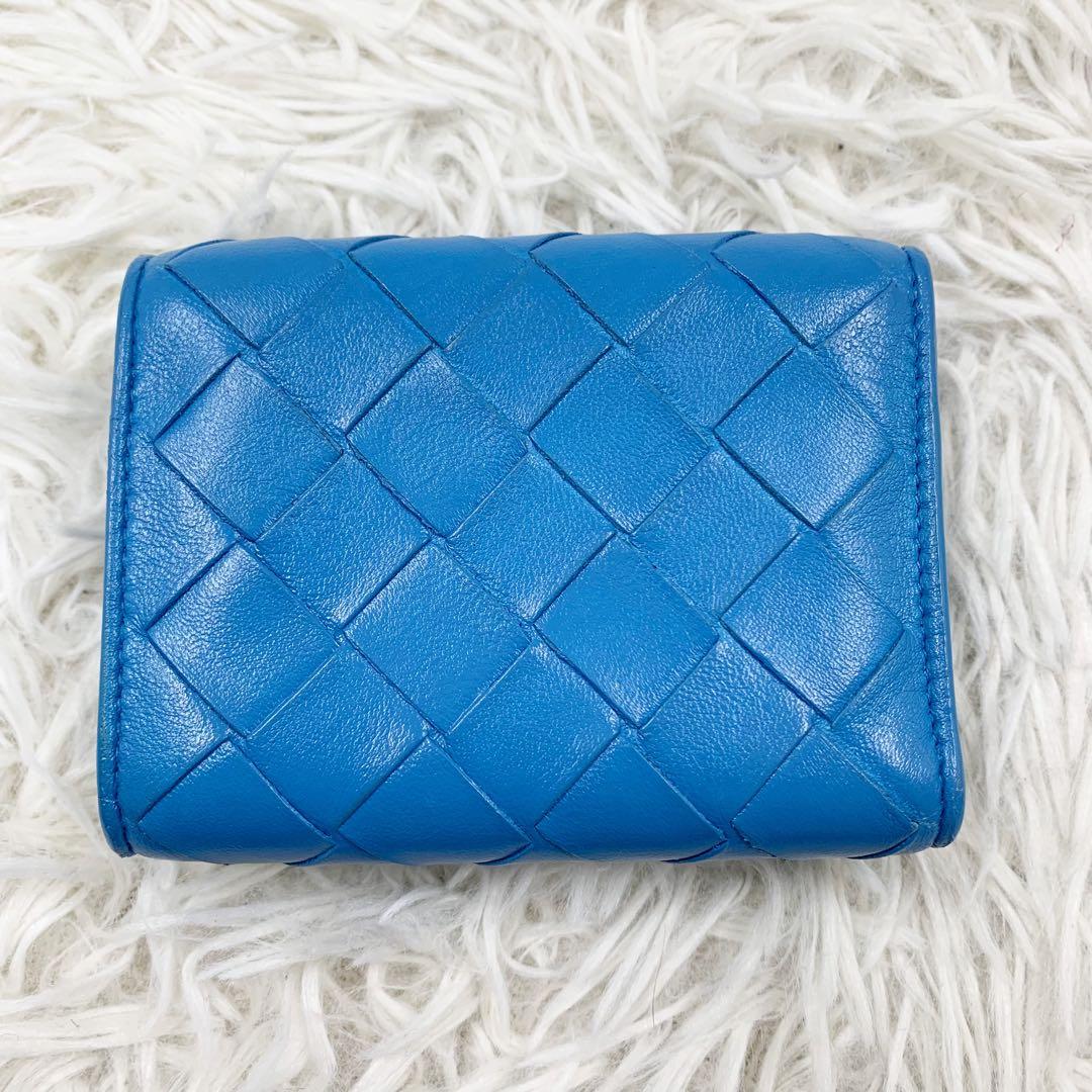 【✨美品✨】ボッテガヴェネタ 三つ折り財布 マキシイントレチャート ブルー