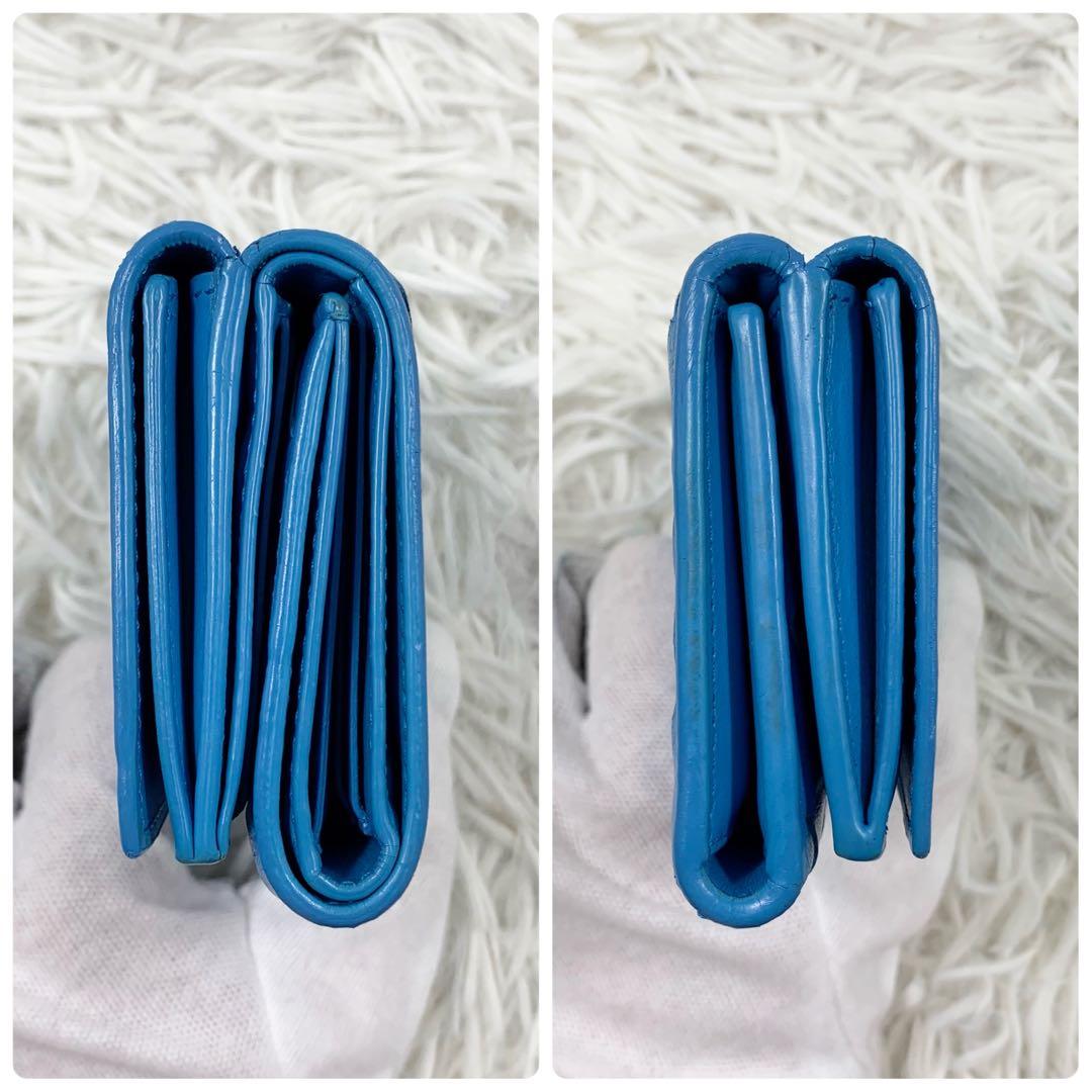 【✨美品✨】ボッテガヴェネタ 三つ折り財布 マキシイントレチャート ブルー